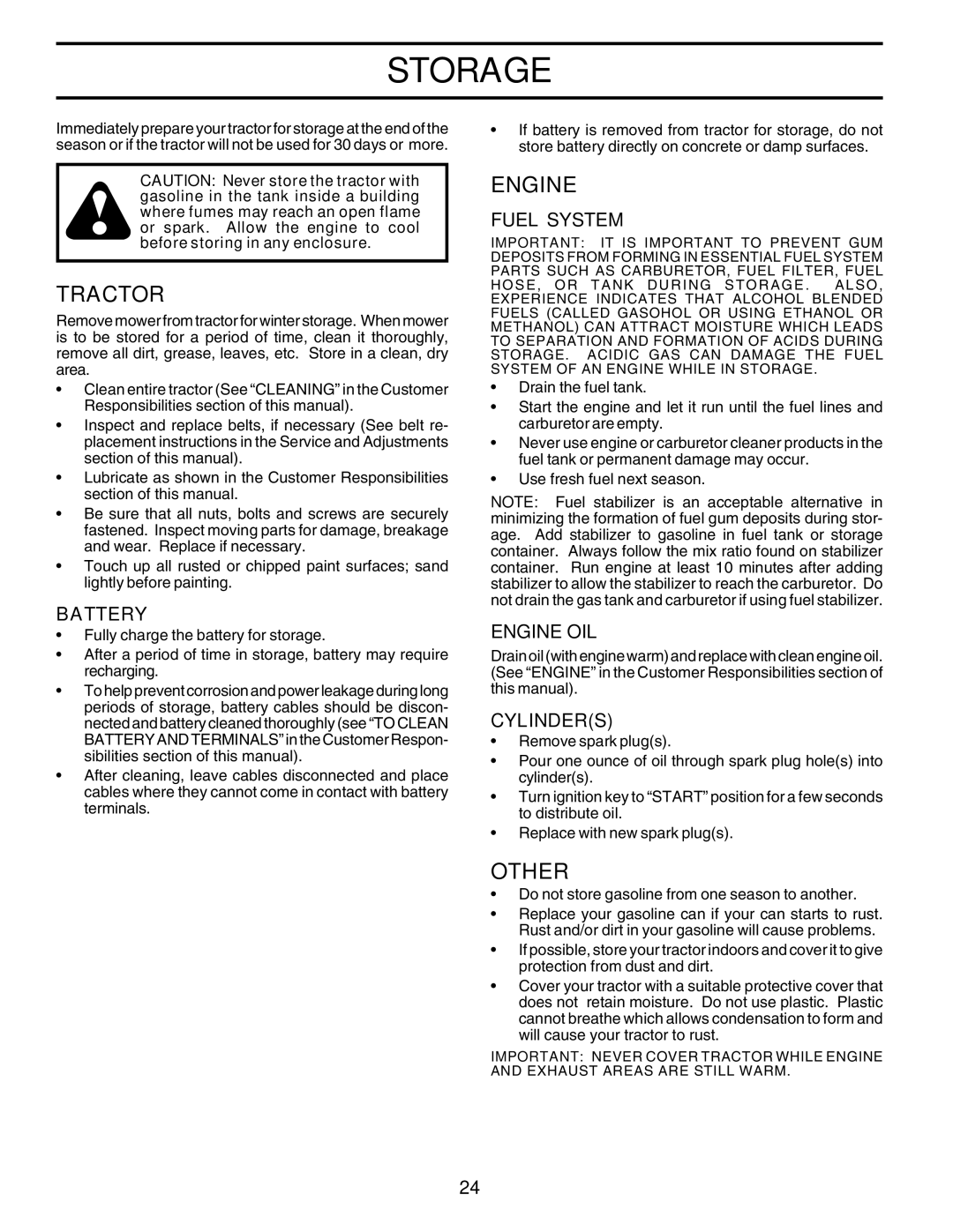 Poulan PO14542B owner manual Storage, Other, Fuel System, Engine OIL, Cylinders 