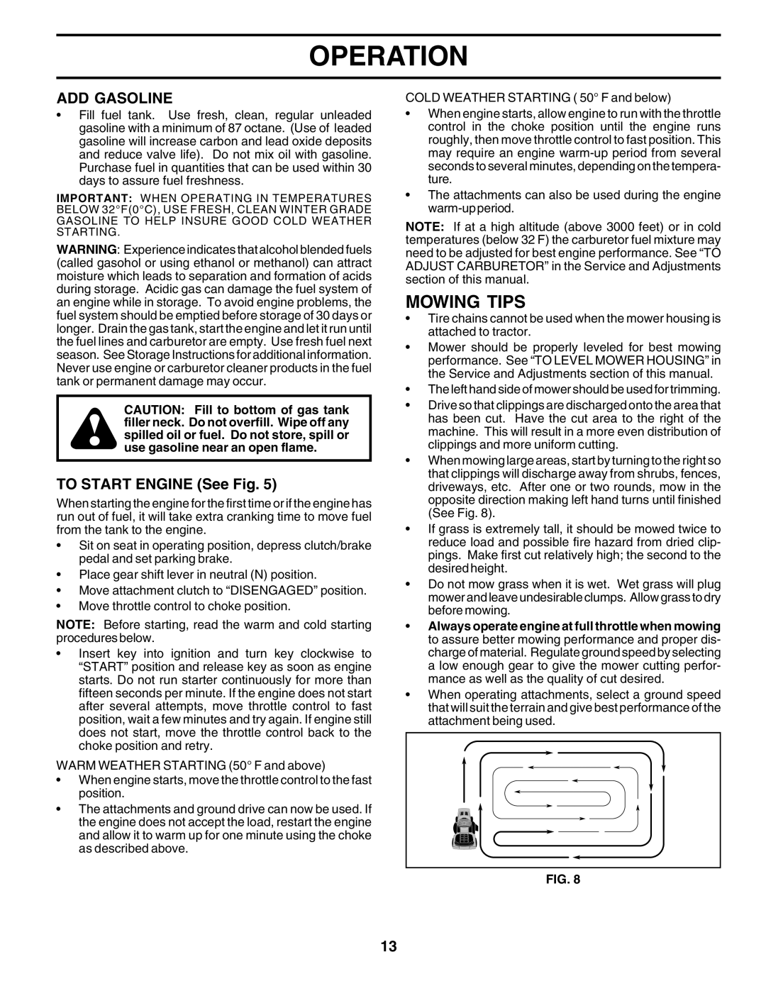 Poulan PO14542C manual Mowing Tips, ADD Gasoline, To Start Engine See Fig 