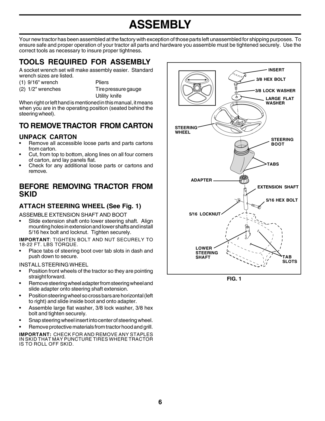 Poulan PO14542C manual Tools Required for Assembly, To Remove Tractor from Carton, Before Removing Tractor from Skid 