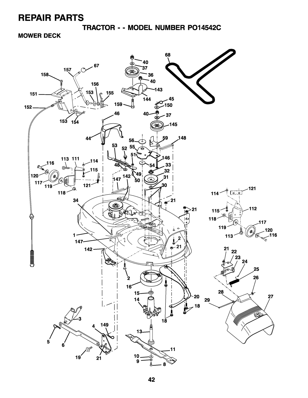 Poulan manual Repair Parts, TRACTOR - - MODEL NUMBER PO14542C, Mower Deck 
