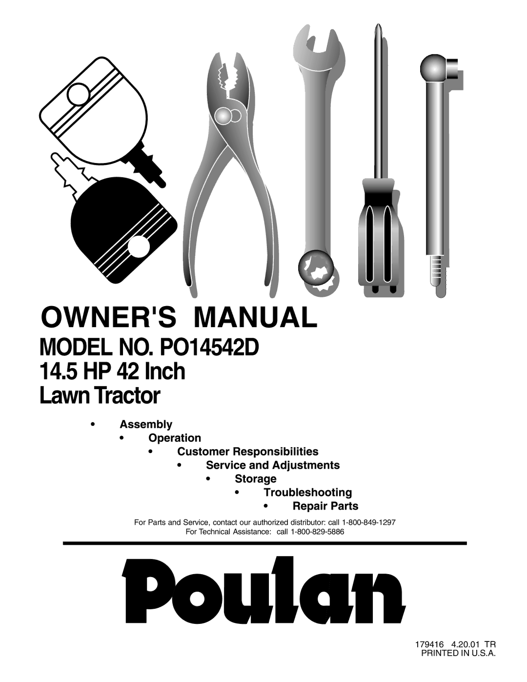 Poulan manual Model NO. PO14542D 