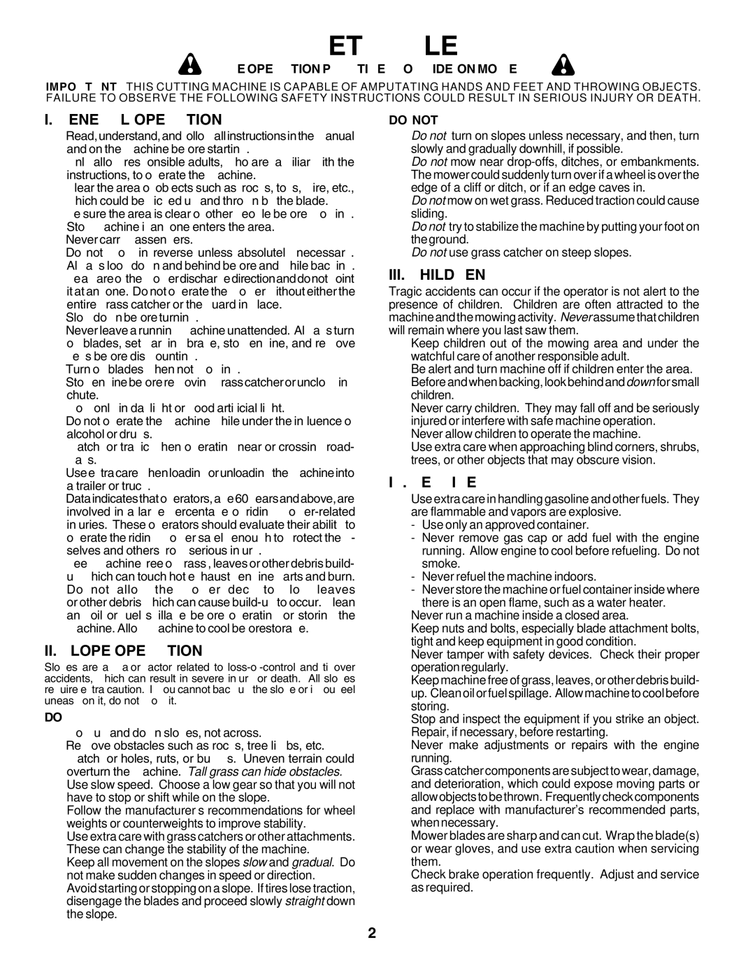 Poulan PO14542D manual Safety Rules, General Operation, II. Slope Operation, III. Children, IV. Service 