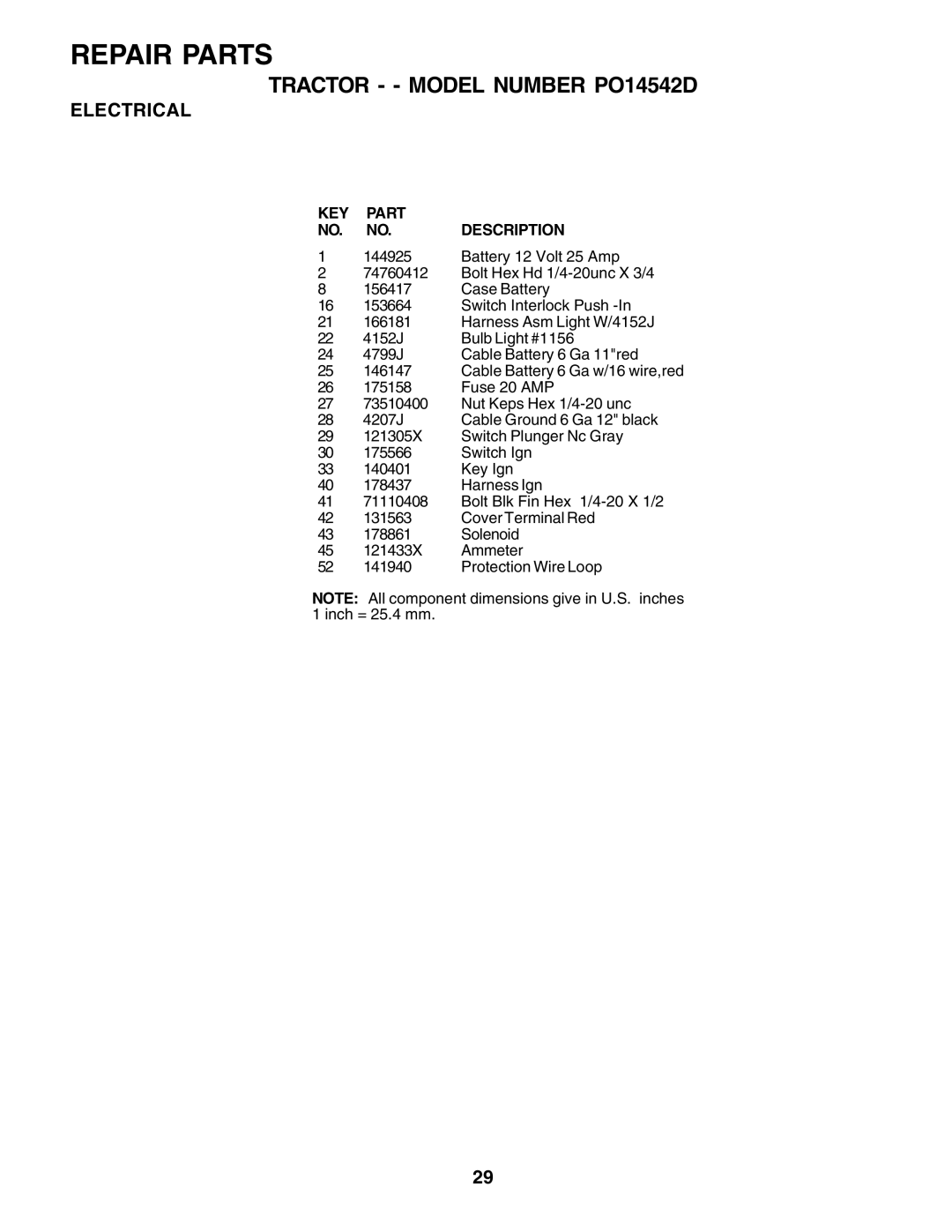 Poulan PO14542D manual KEY Part Description 