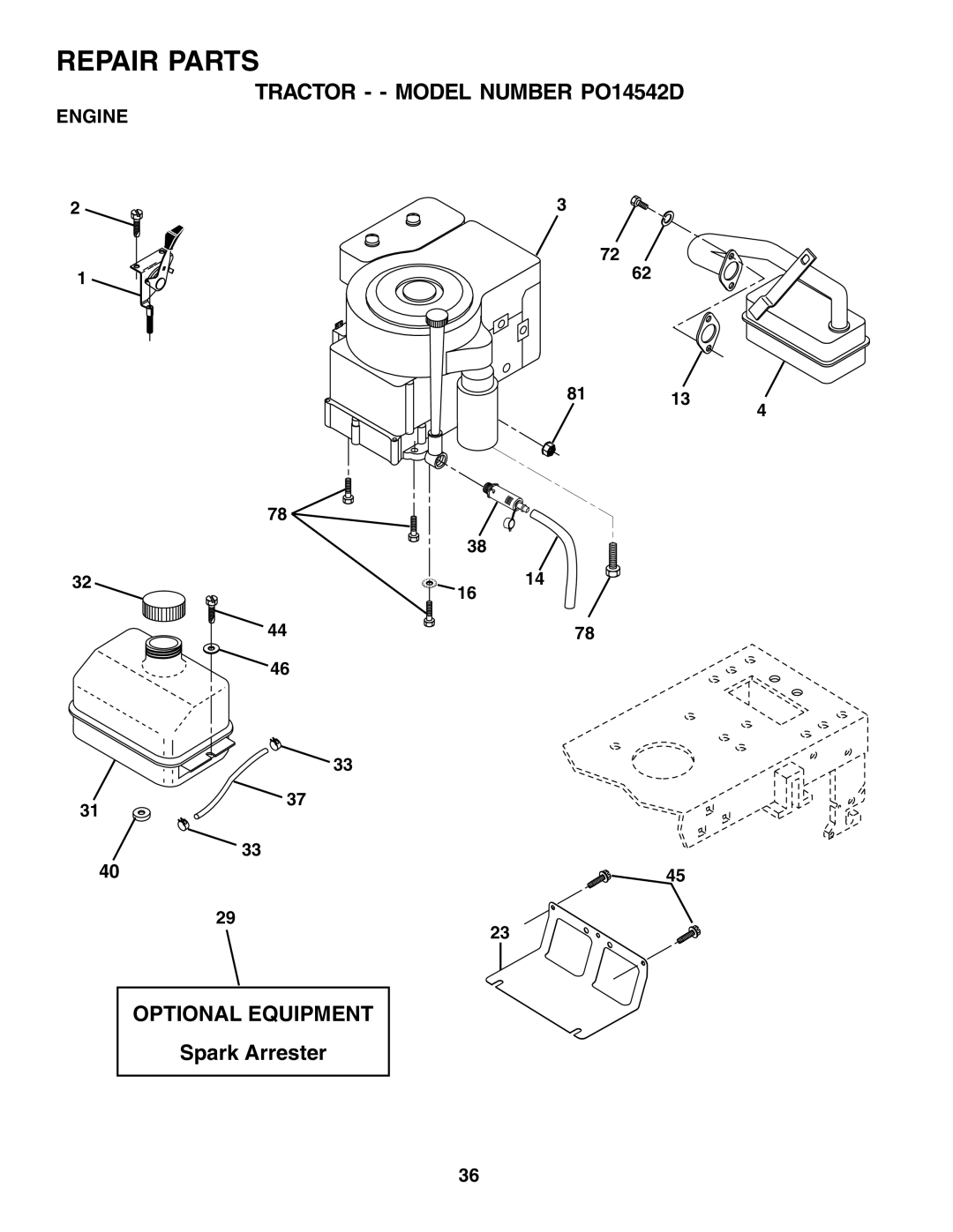 Poulan PO14542D manual Engine 