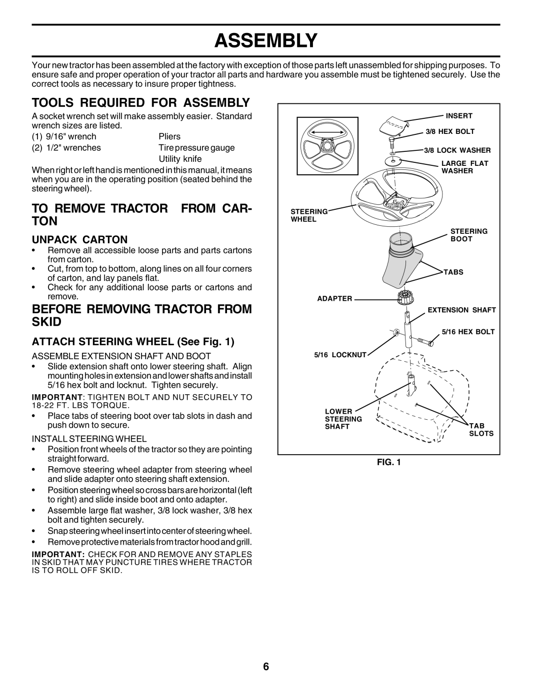 Poulan PO14542D manual Tools Required for Assembly, To Remove Tractor from CAR- TON, Before Removing Tractor from Skid 