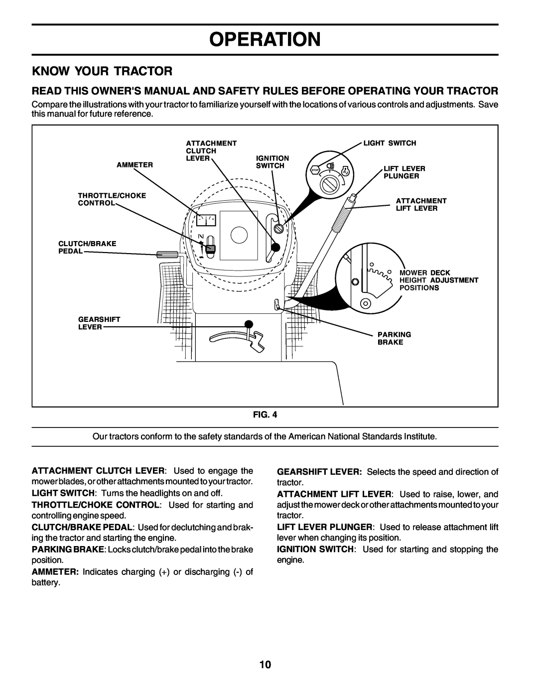 Poulan PO14542D manual Know Your Tractor, Operation 