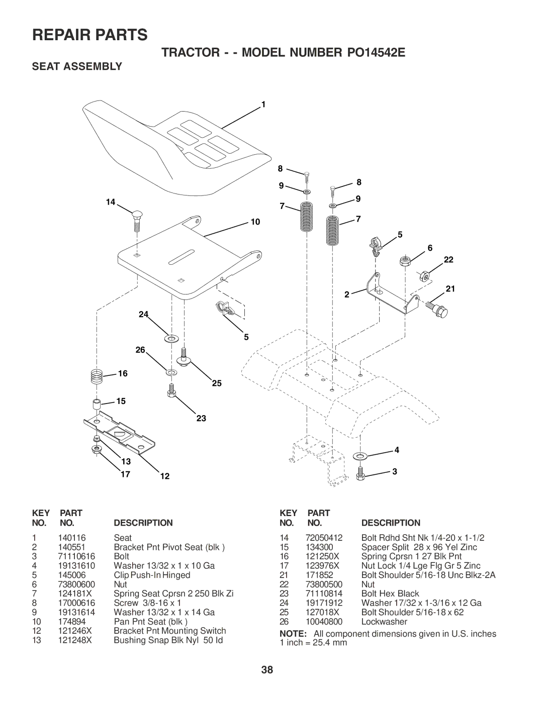 Poulan PO14542E manual Seat Assembly 