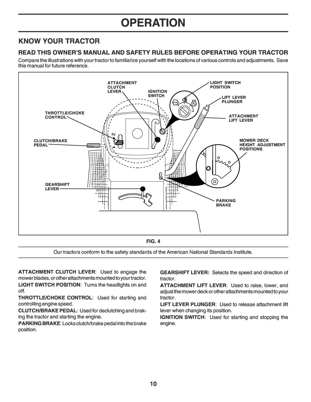 Poulan PO14542E manual Know Your Tractor, Operation 