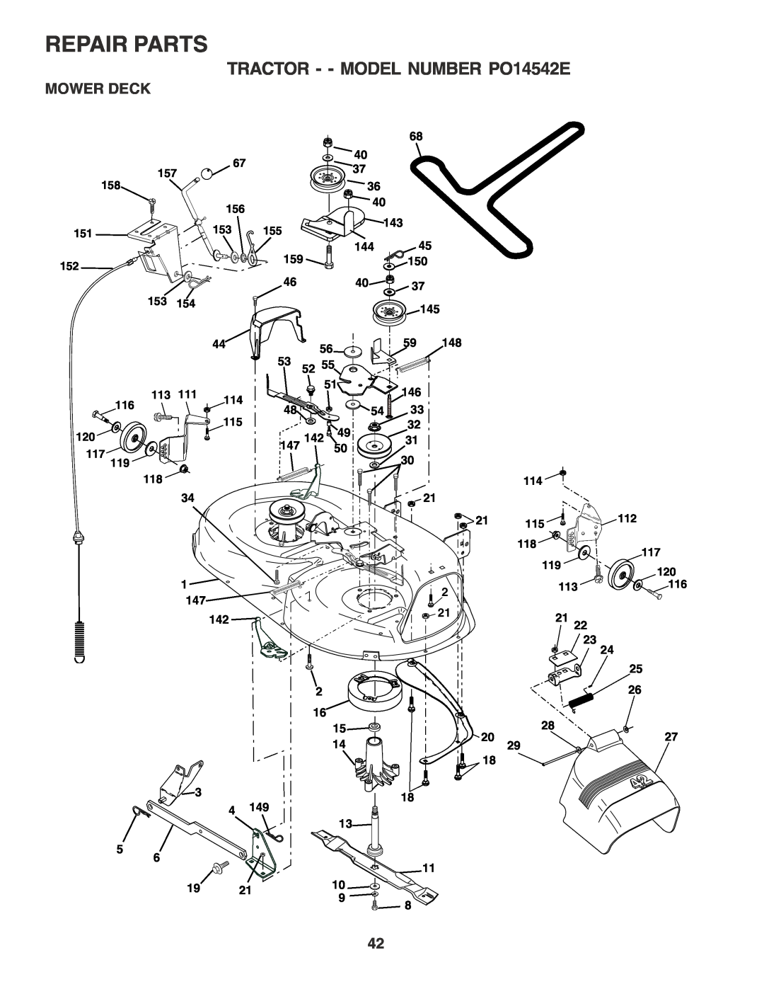 Poulan manual Mower Deck, Repair Parts, TRACTOR - - MODEL NUMBER PO14542E 