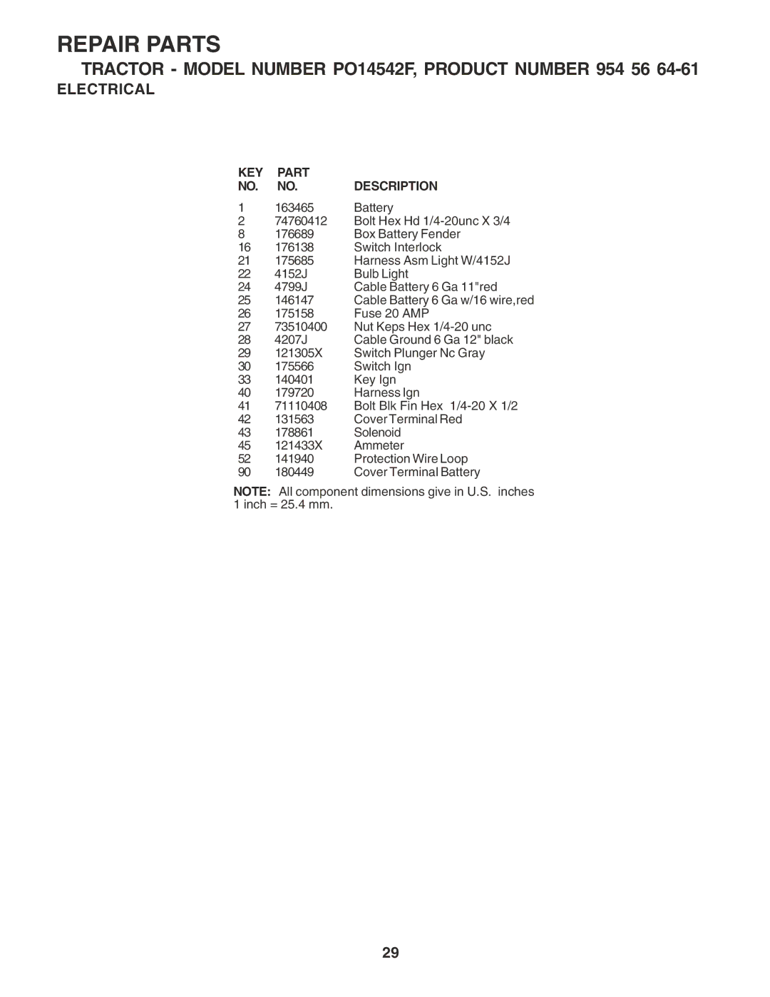 Poulan PO14542F manual KEY Part Description 