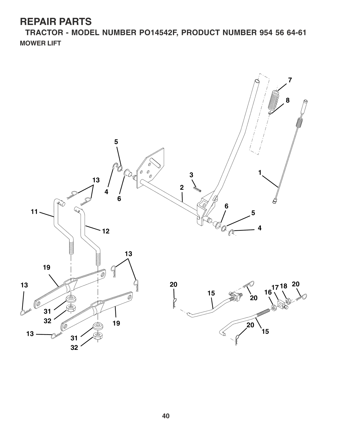 Poulan PO14542F manual Mower Lift 