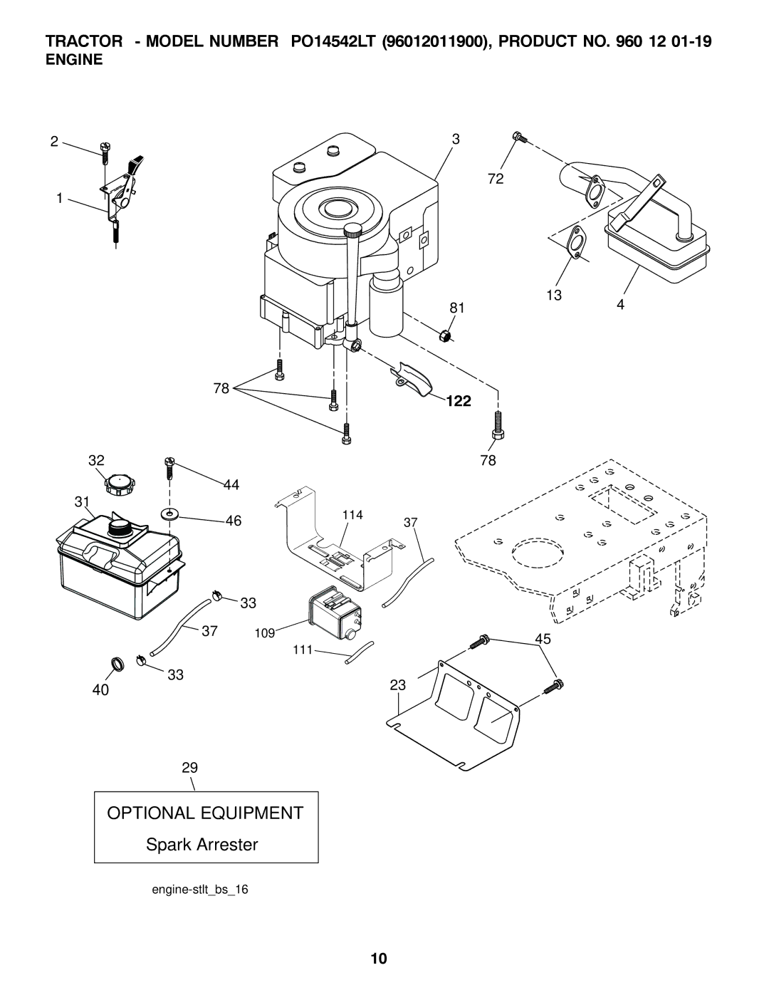 Poulan PO14542LT manual Optional Equipment, Engine 