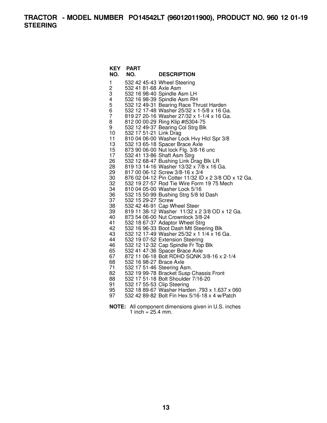 Poulan manual Tractor Model Number PO14542LT 96012011900, Product no 12 