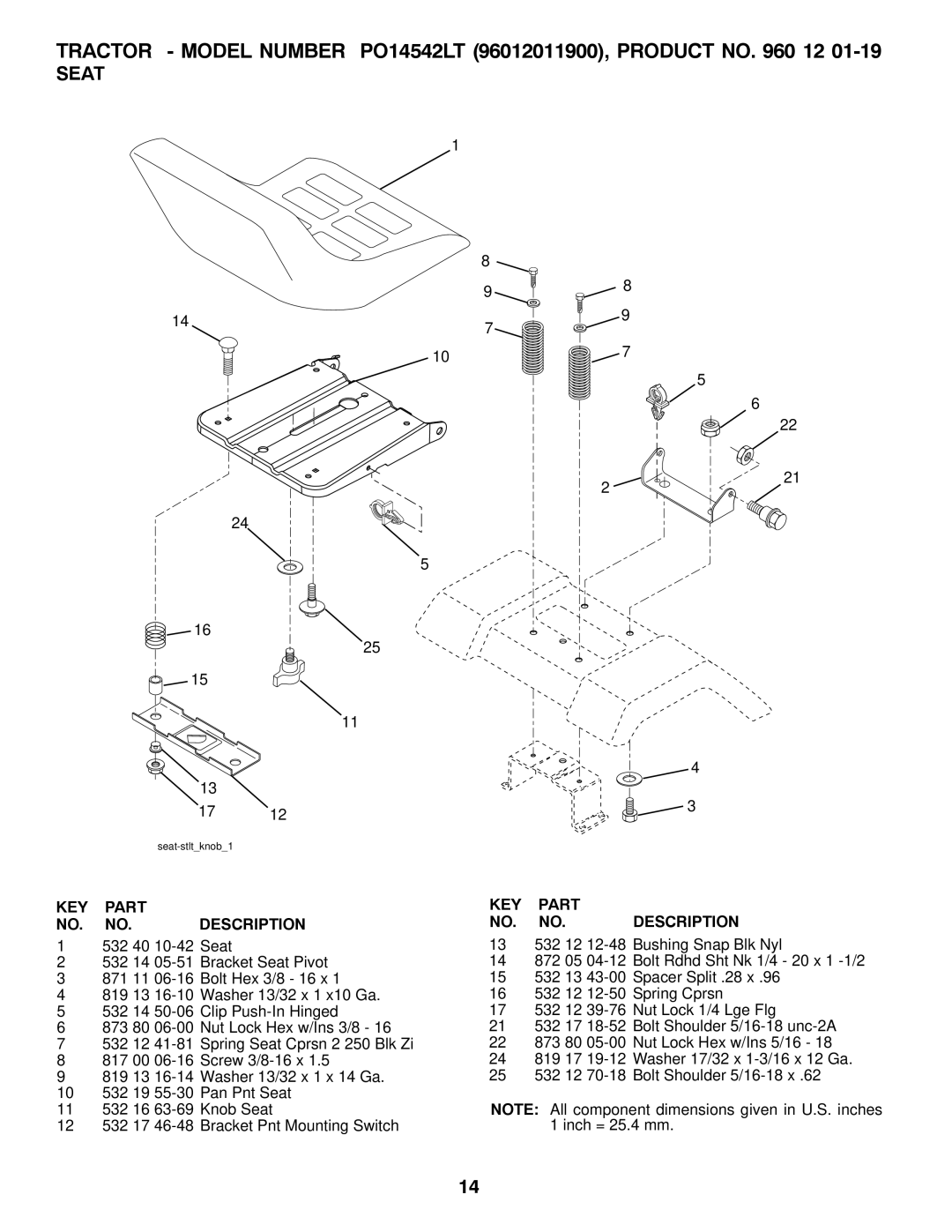 Poulan PO14542LT manual Seat 