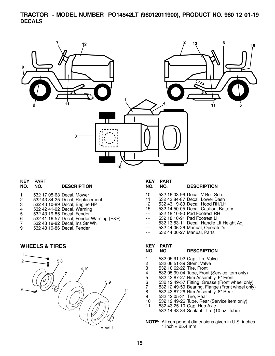 Poulan PO14542LT manual Decals, Wheels & Tires 