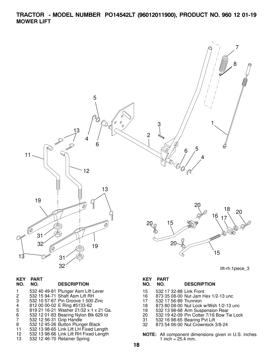 Poulan PO14542LT manual Mower Lift 