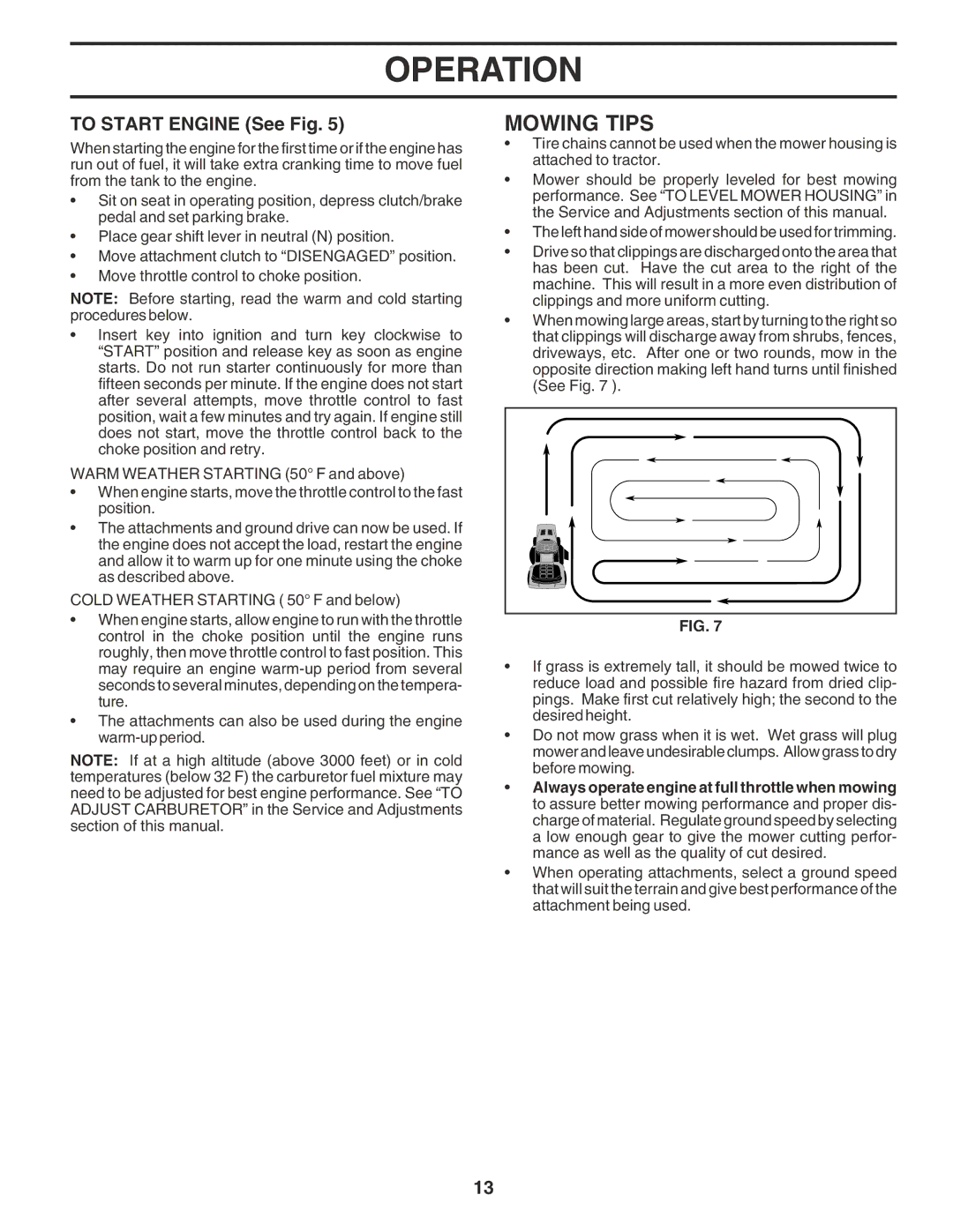 Poulan PO1538A manual Mowing Tips, To Start Engine See Fig 