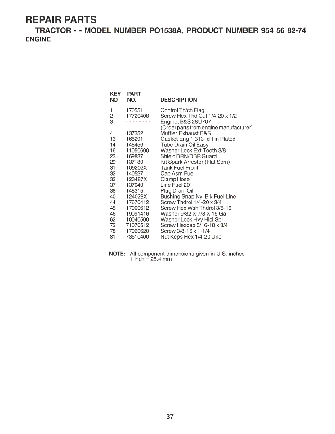 Poulan PO1538A manual Control Th/ch Flag 