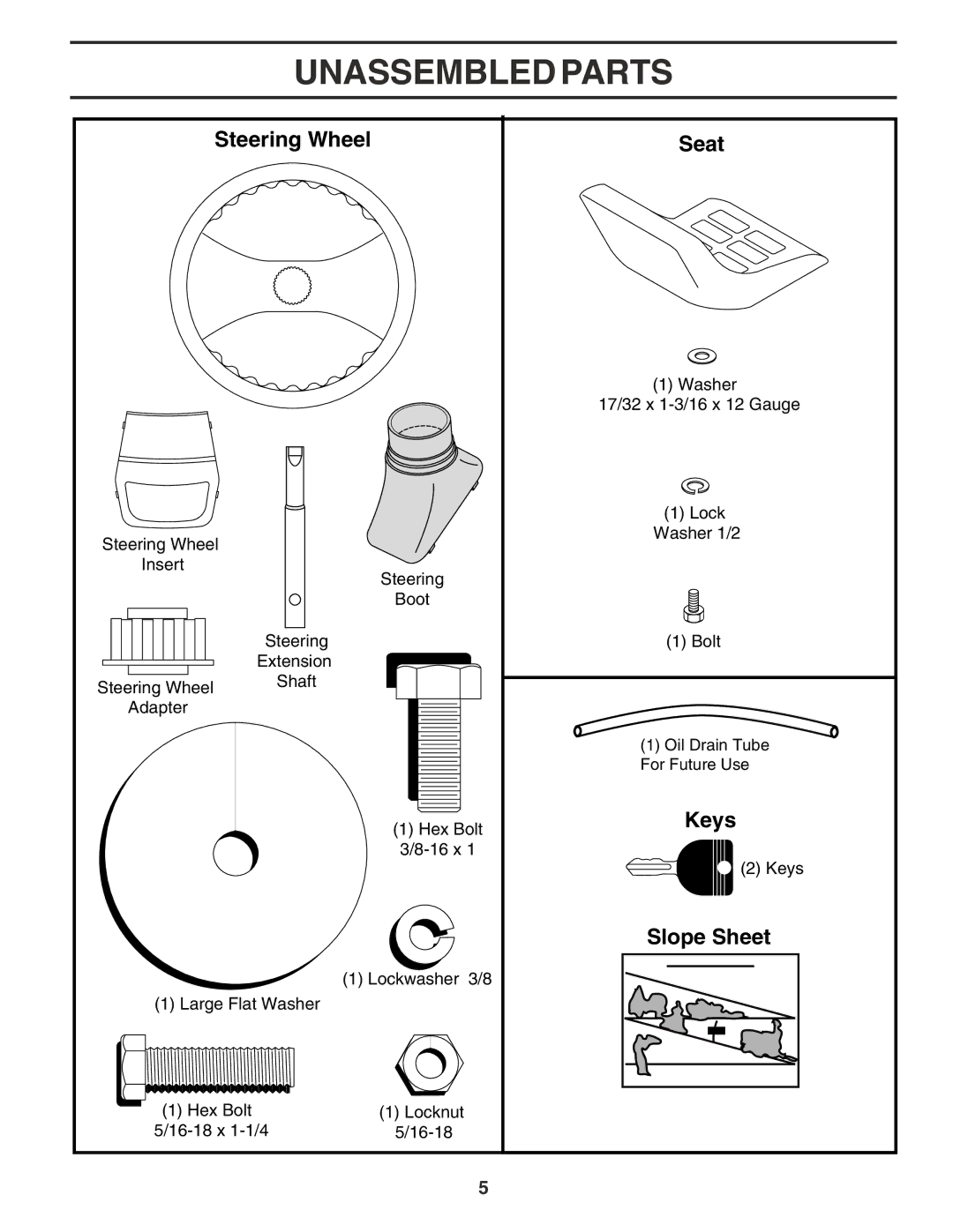 Poulan PO1538A manual Unassembled Parts, Steering Wheel 