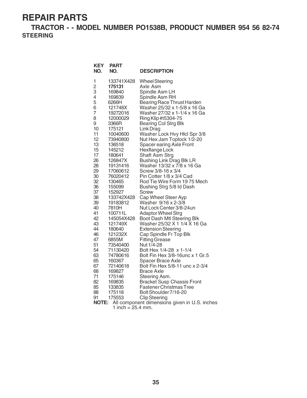 Poulan PO1538B manual 133741X428 Wheel Steering 175131 Axle Asm 