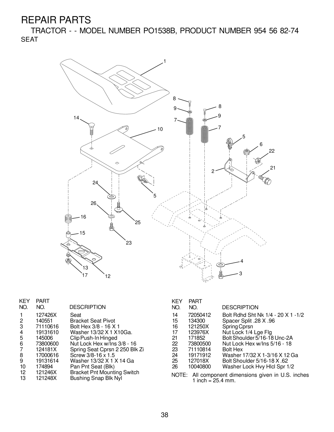 Poulan PO1538B manual Seat 