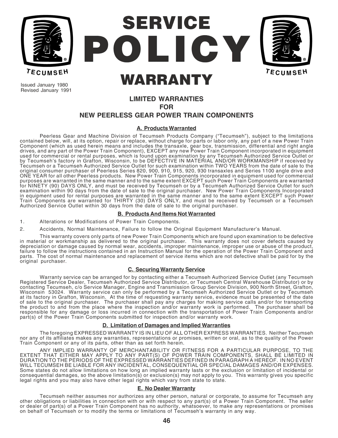 Poulan PO1538B manual Policy 