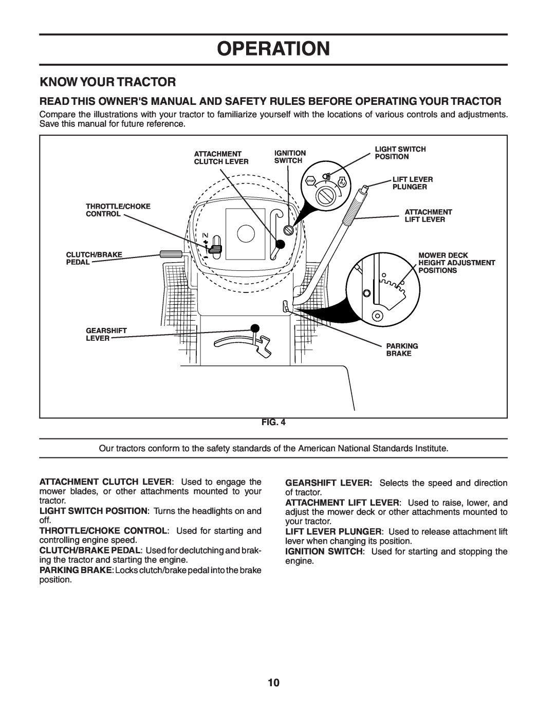 Poulan PO1538C manual Know Your Tractor, Operation 