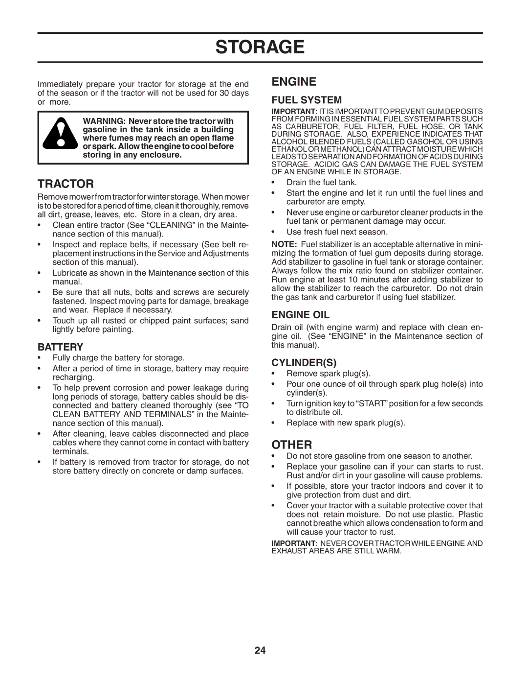 Poulan PO1538D manual Storage, Other, Fuel System, Engine OIL, Cylinders 