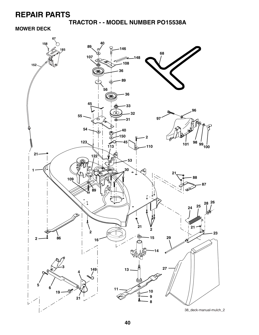 Poulan PO15538A manual Mower Deck 