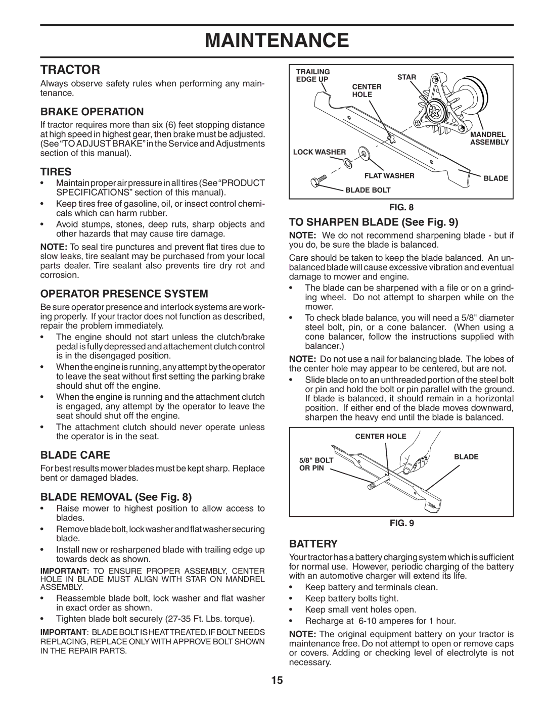 Poulan PO15538D manual Tractor 