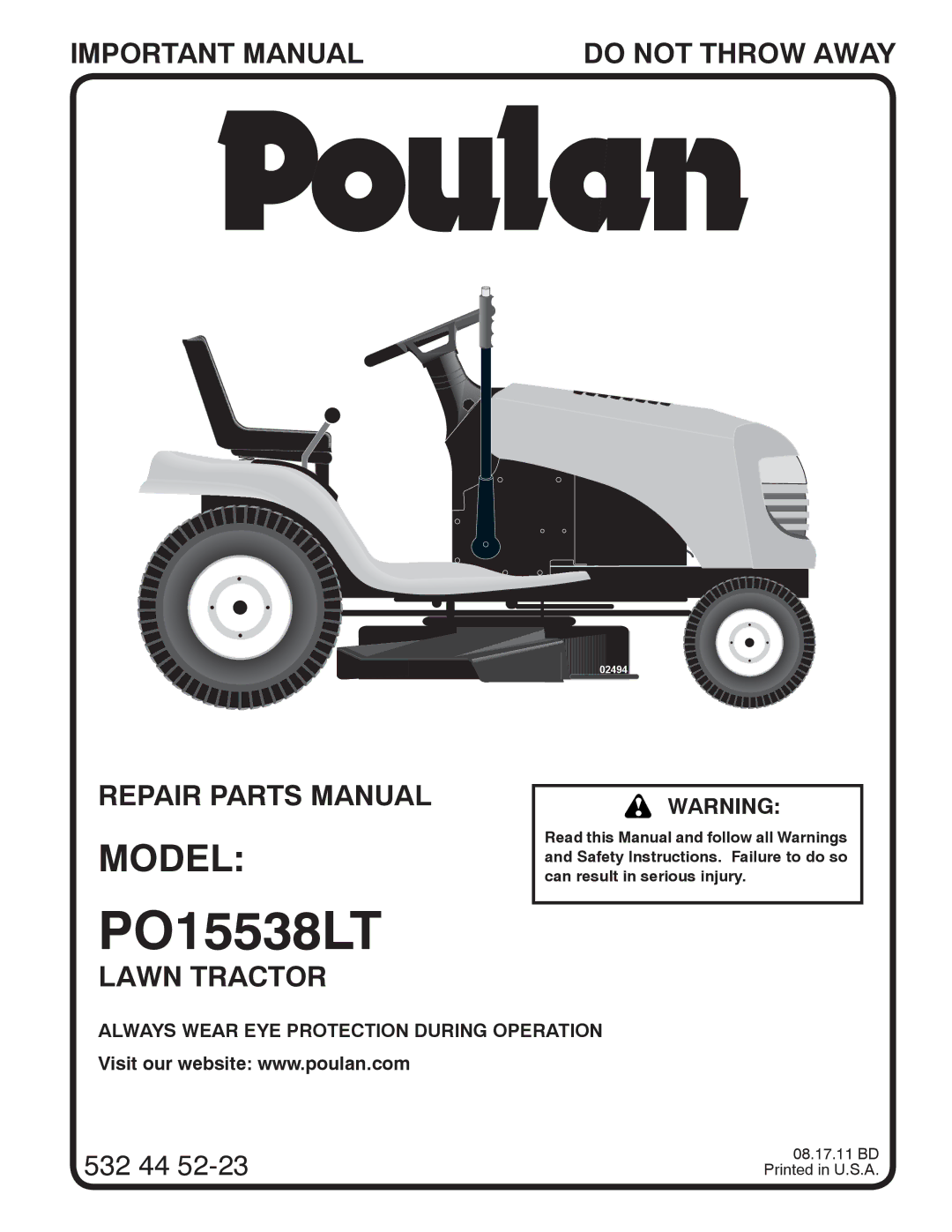 Poulan PO15538LT manual 