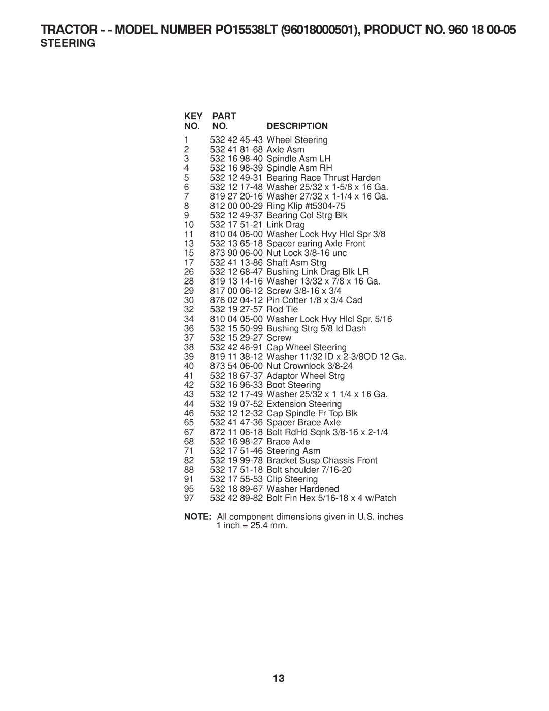 Poulan manual Tractor - Model Number PO15538LT 96018000501, Product no 18 