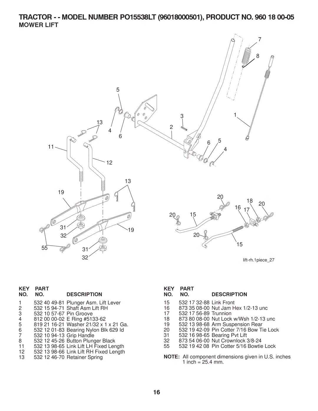 Poulan PO15538LT manual Mower Lift 