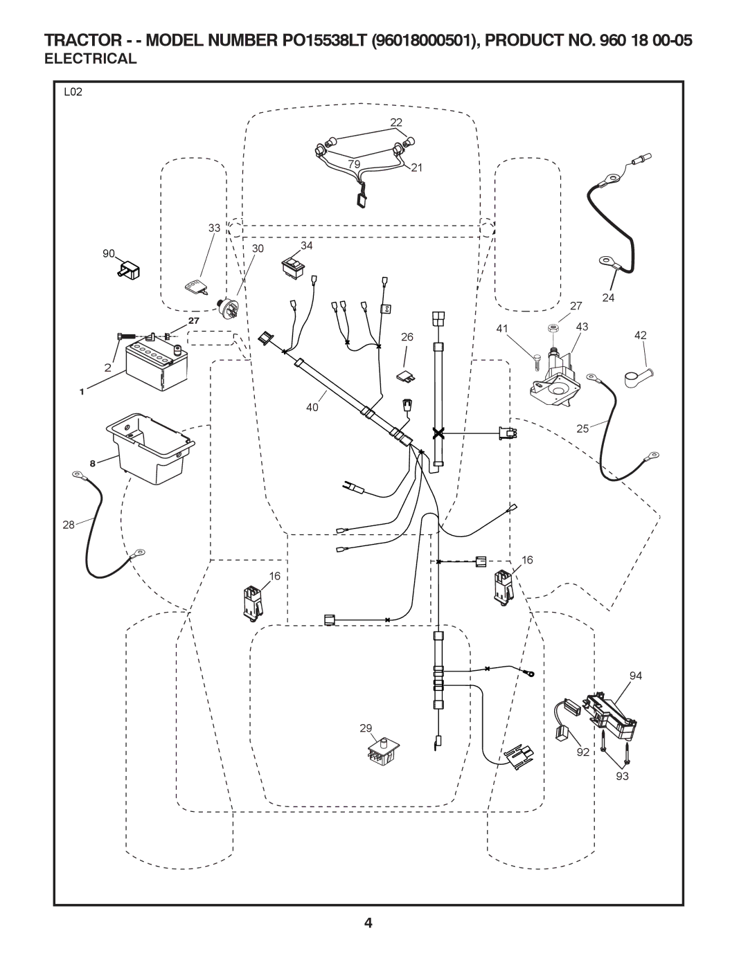 Poulan PO15538LT manual Electrical 