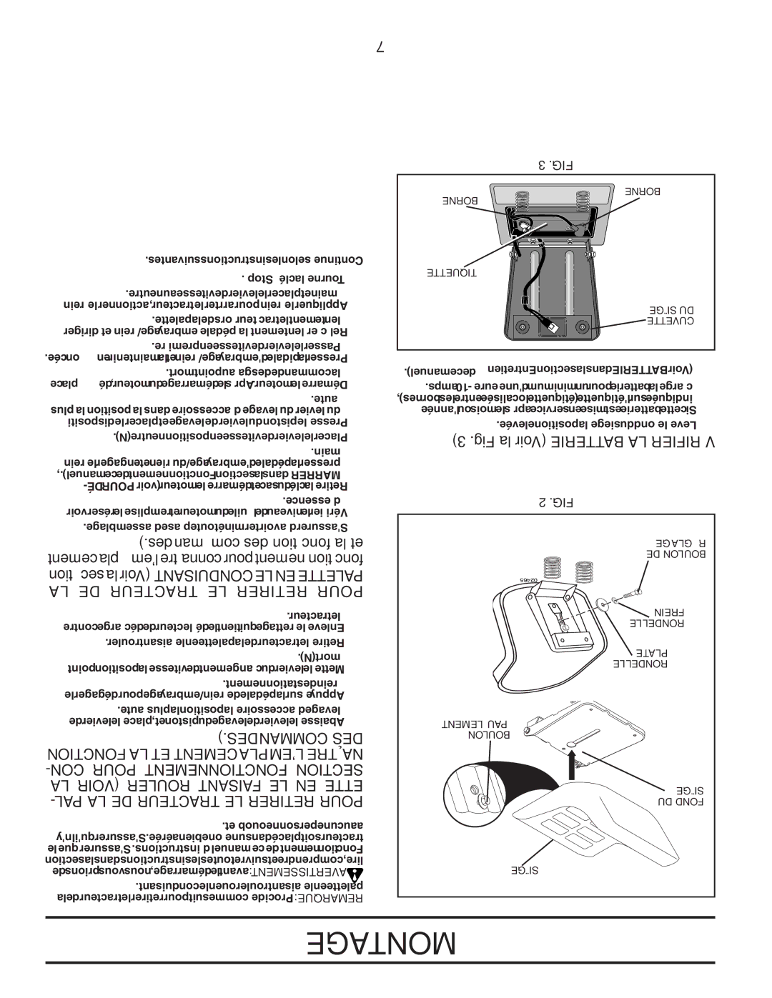 Poulan PO15542LT manual LA DE Tracteur LE Retirer Pour, Desmancom DES, CON Pour Mentnetionfonc Tionsec 