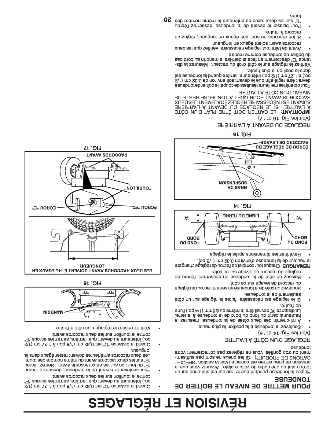 Poulan PO15542LT manual De Boîtier Le Niveau De Mettre Pour, Sedeuton, Réglages Et Révision 