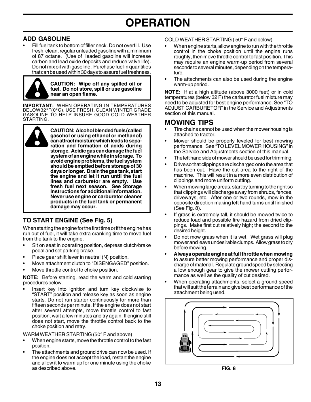 Poulan PO16542B manual Mowing Tips, ADD Gasoline, To Start Engine See Fig 