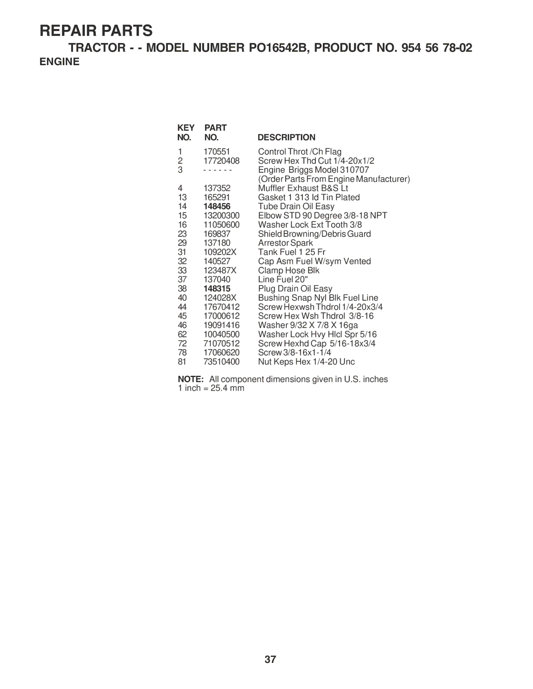 Poulan PO16542B manual 148315 