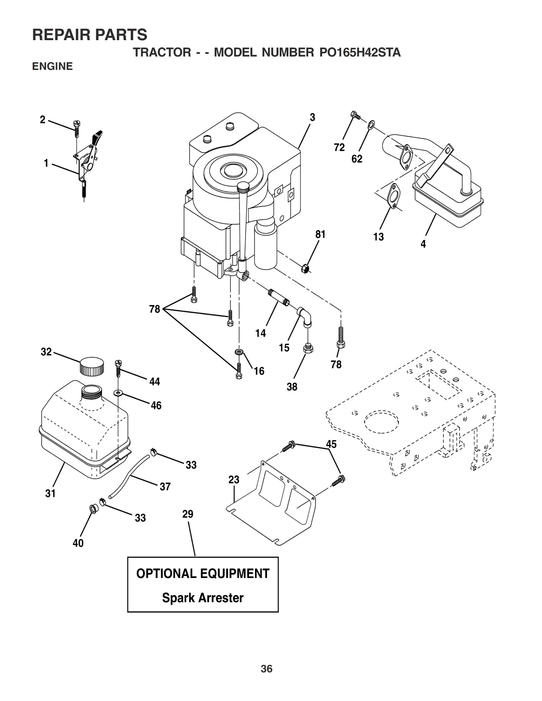 Poulan PO165H42STA manual Engine 