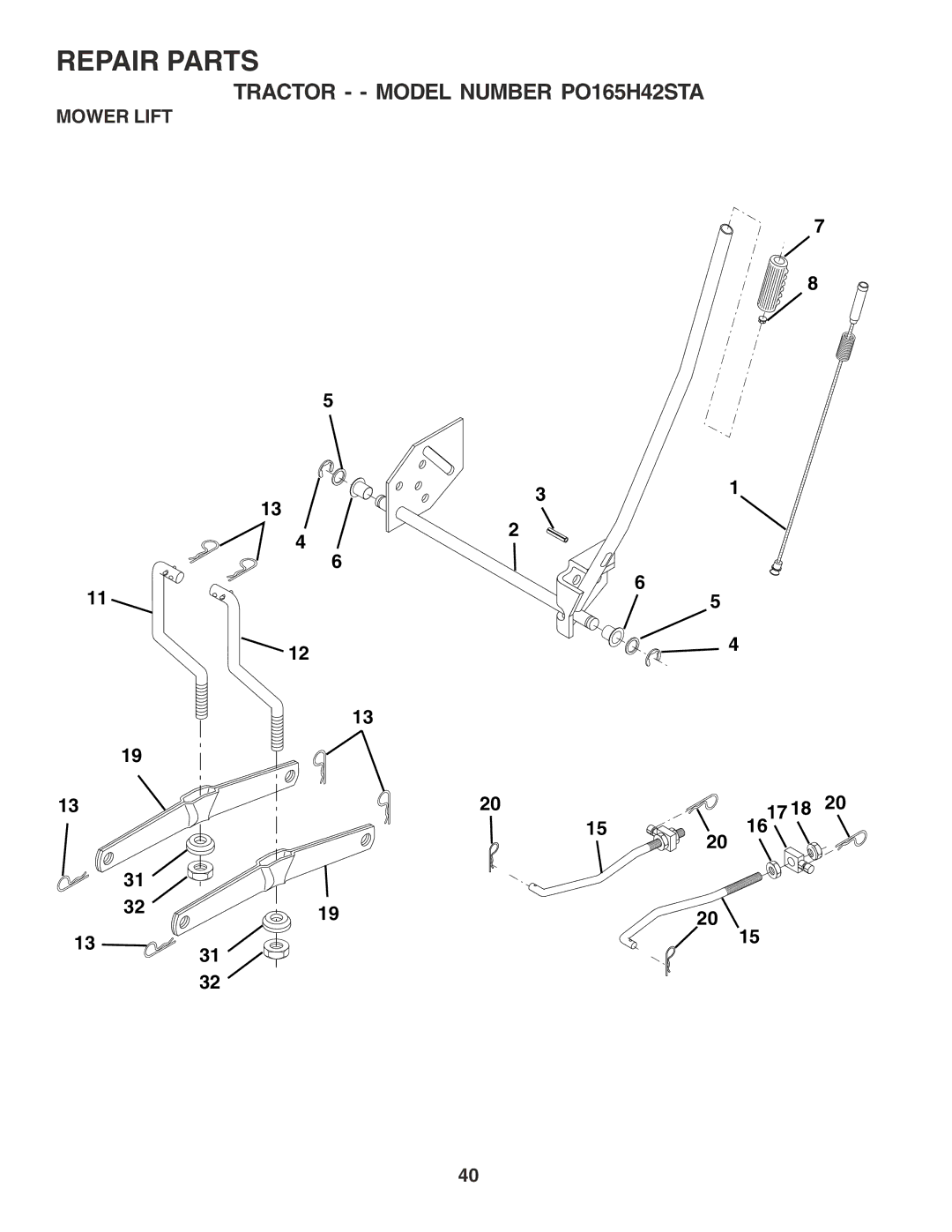 Poulan PO165H42STA manual Mower Lift 