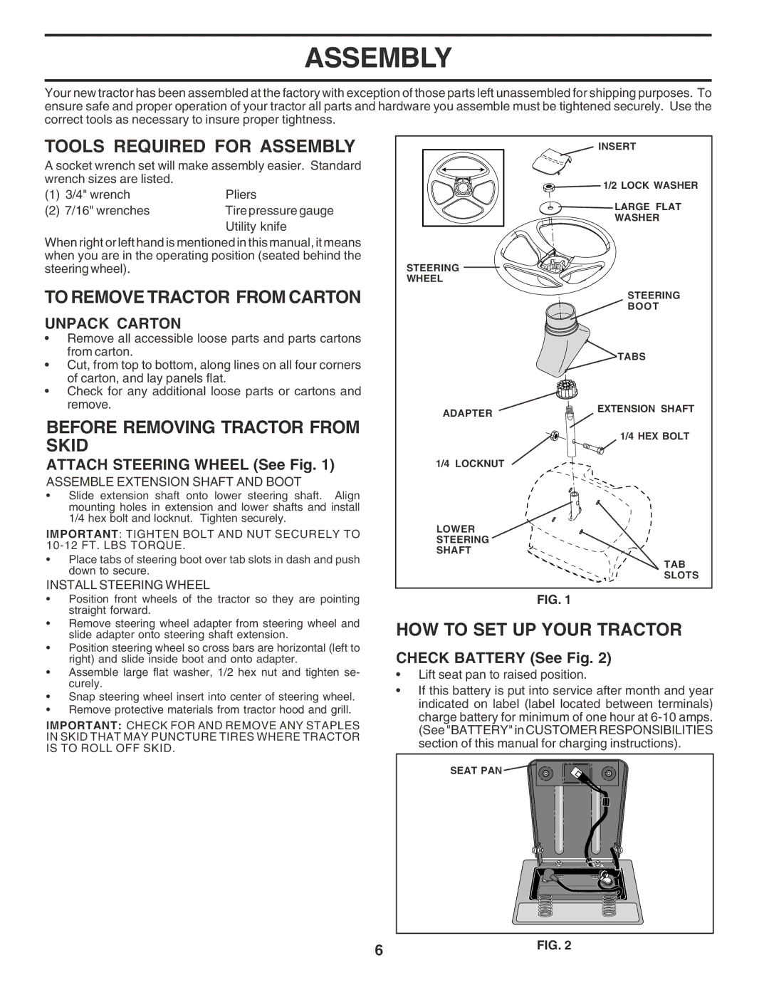 Poulan PO165H42STB manual Tools Required for Assembly, To Remove Tractor from Carton, Before Removing Tractor from Skid 