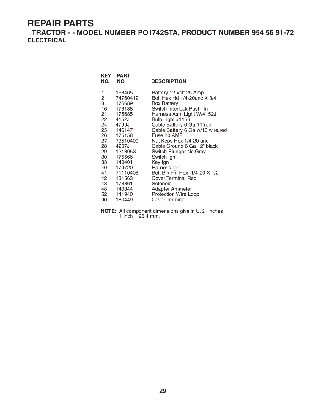 Poulan PO1742STA manual KEY Part Description 