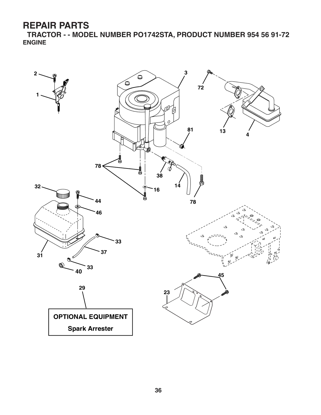 Poulan PO1742STA manual Engine Optional Equipment, Spark Arrester 