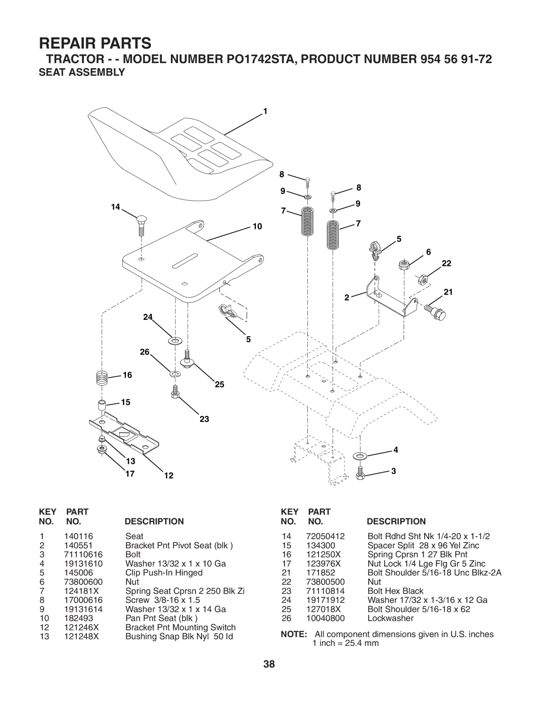 Poulan PO1742STA manual Seat Assembly 