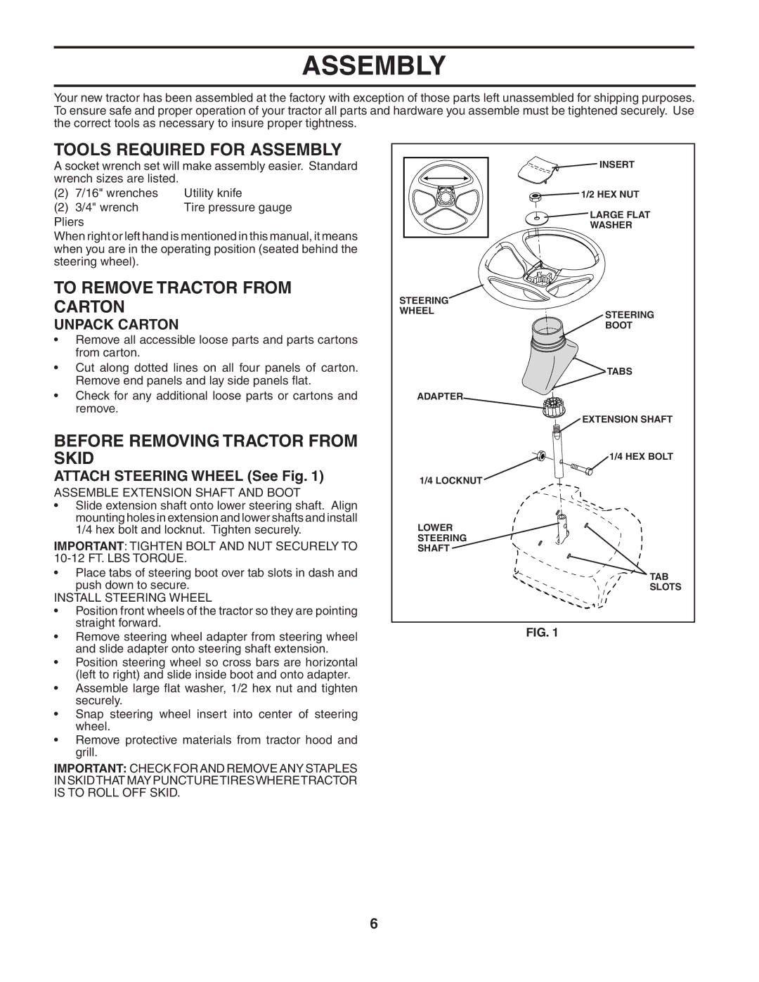 Poulan PO1742STA manual Tools Required for Assembly, To Remove Tractor from Carton, Before Removing Tractor from Skid 