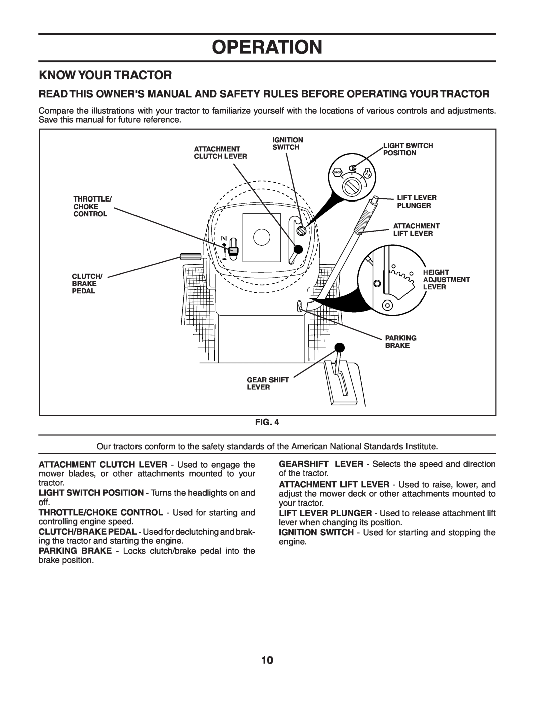 Poulan PO1742STA manual Know Your Tractor, Operation 