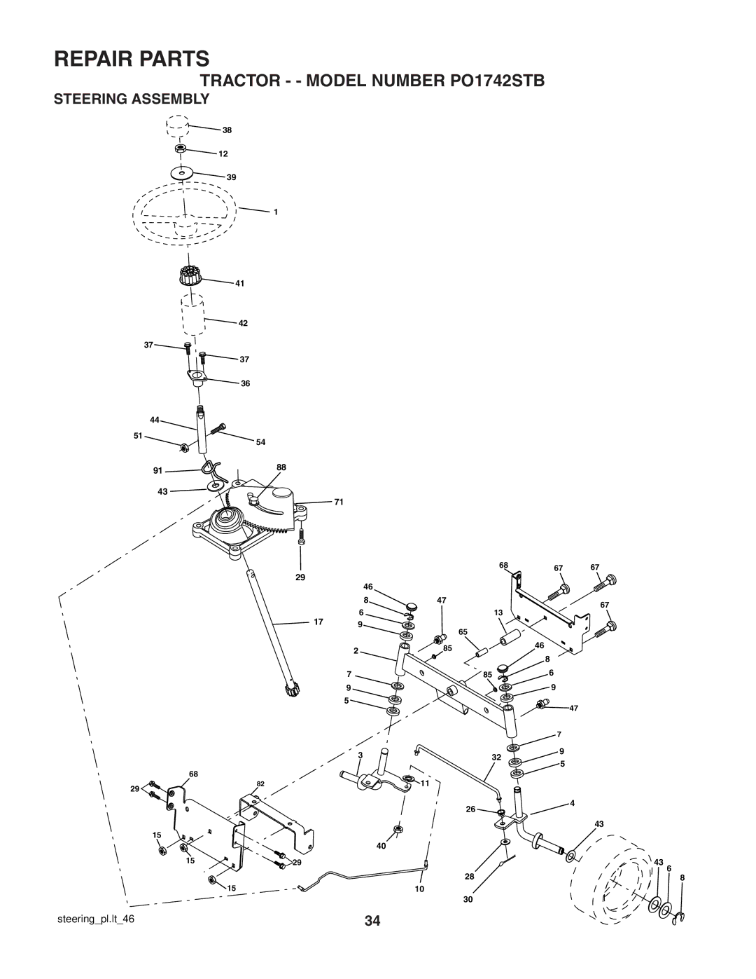 Poulan PO1742STB manual Steering Assembly 