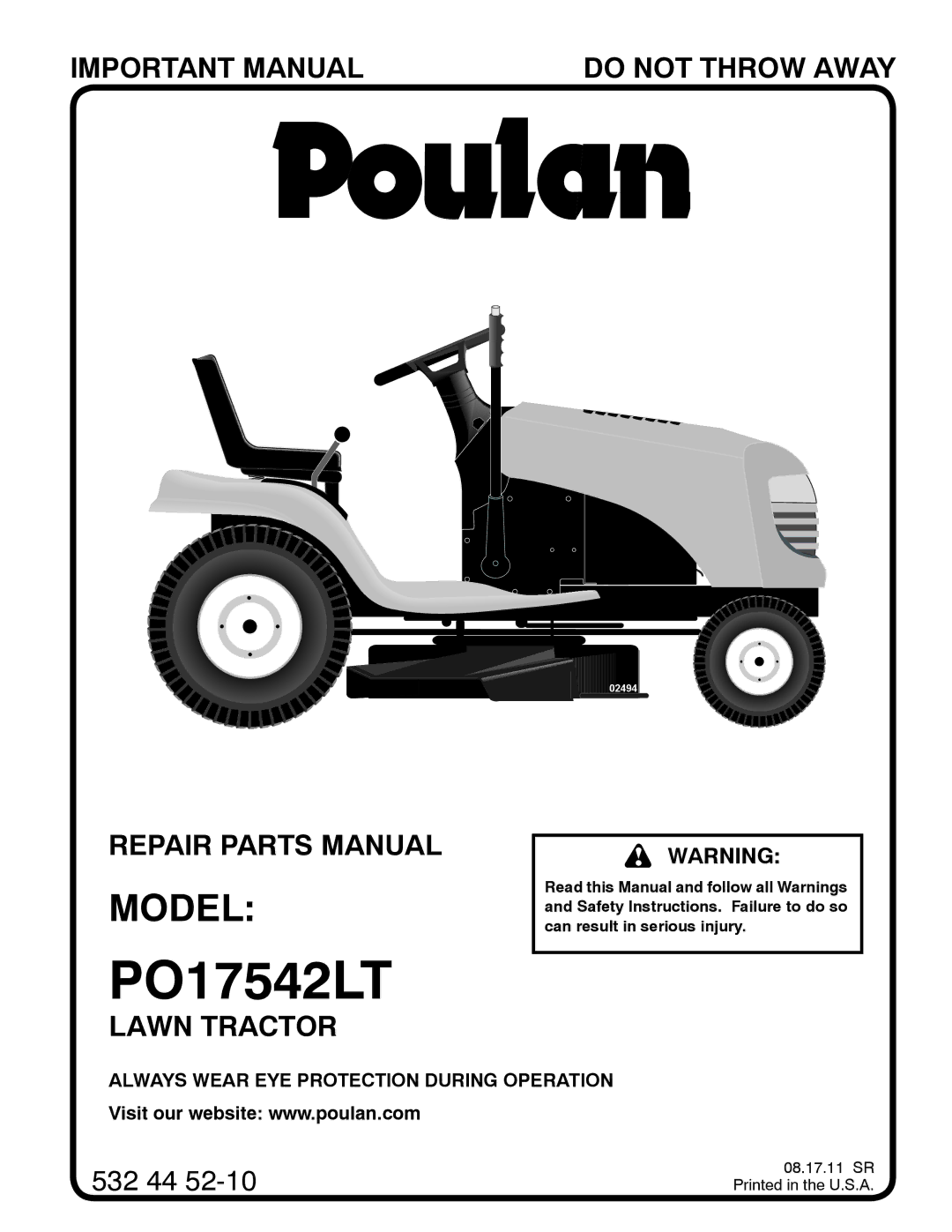 Poulan PO17542LT manual 