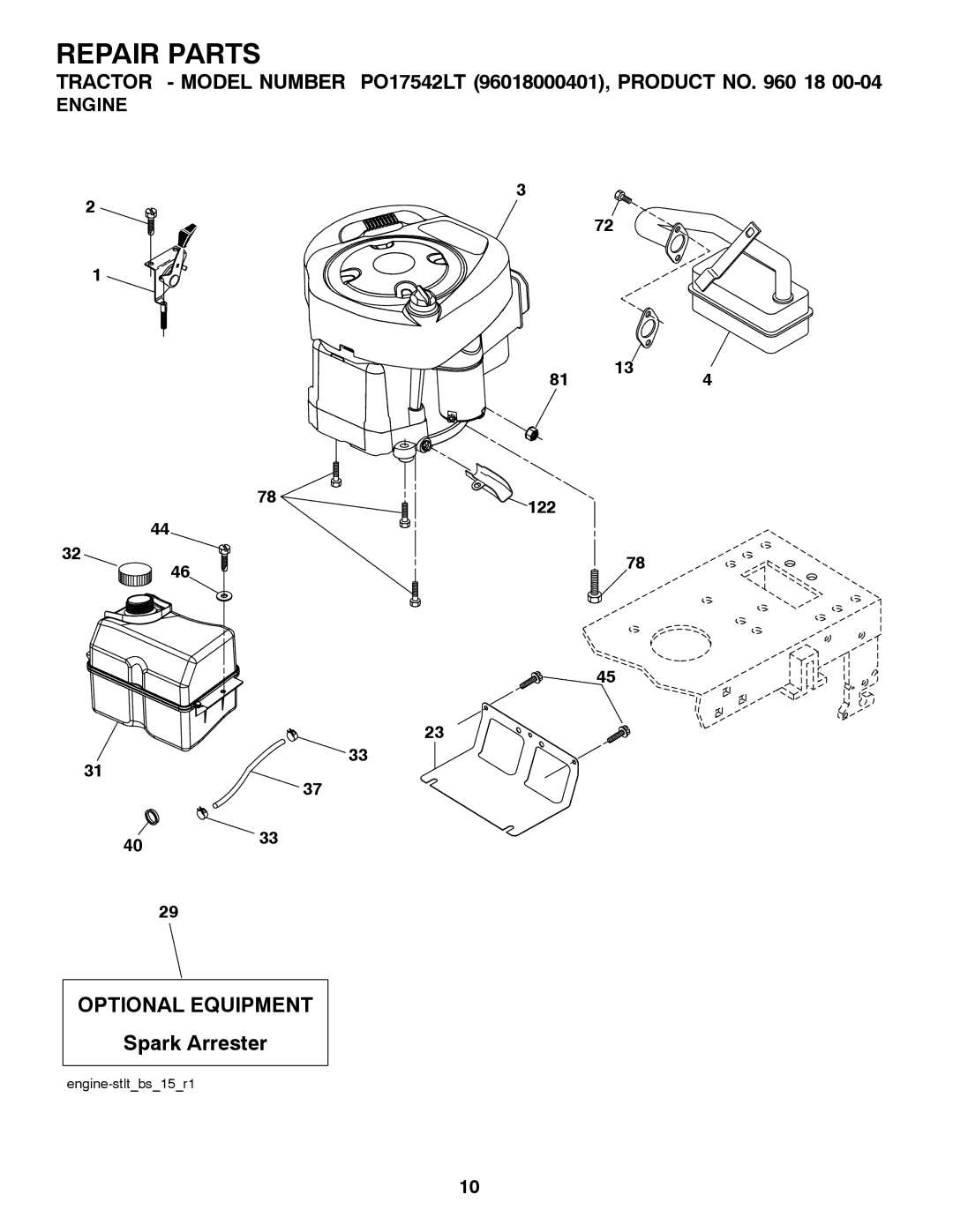 Poulan PO17542LT manual Engine 