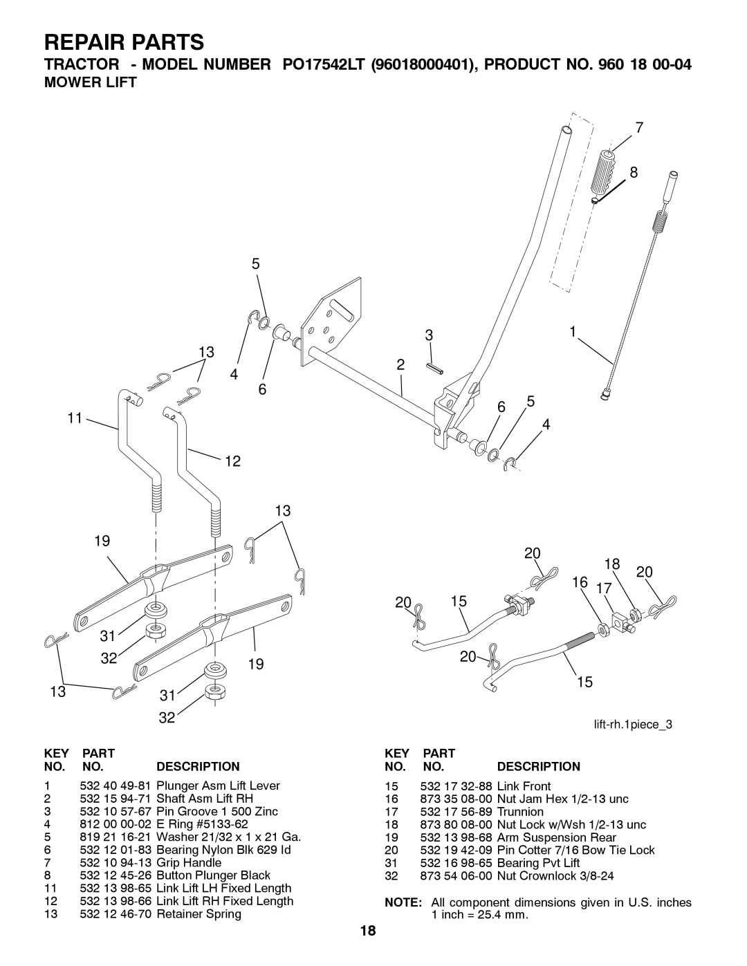 Poulan PO17542LT manual Mower Lift 